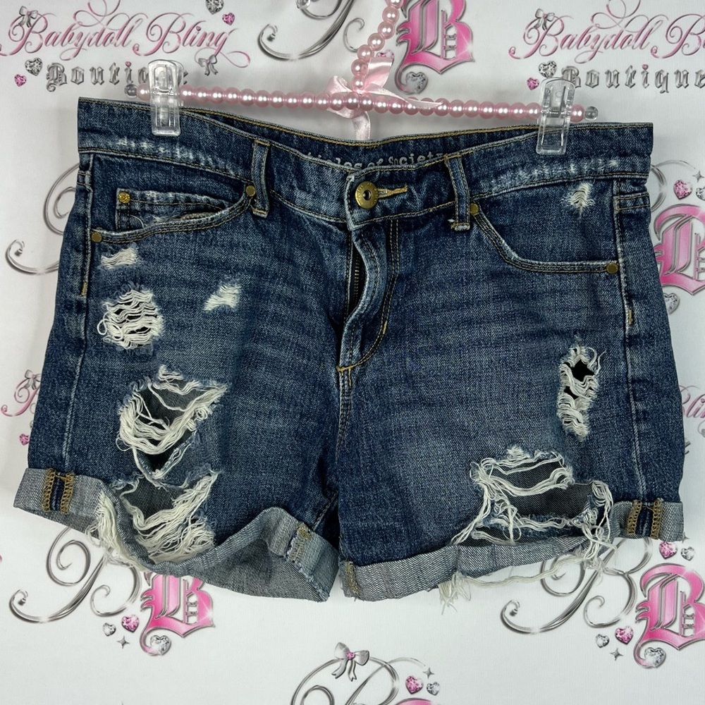 Articles Of Society shorts ripped up Dark Blue Distressed Jean Shorts